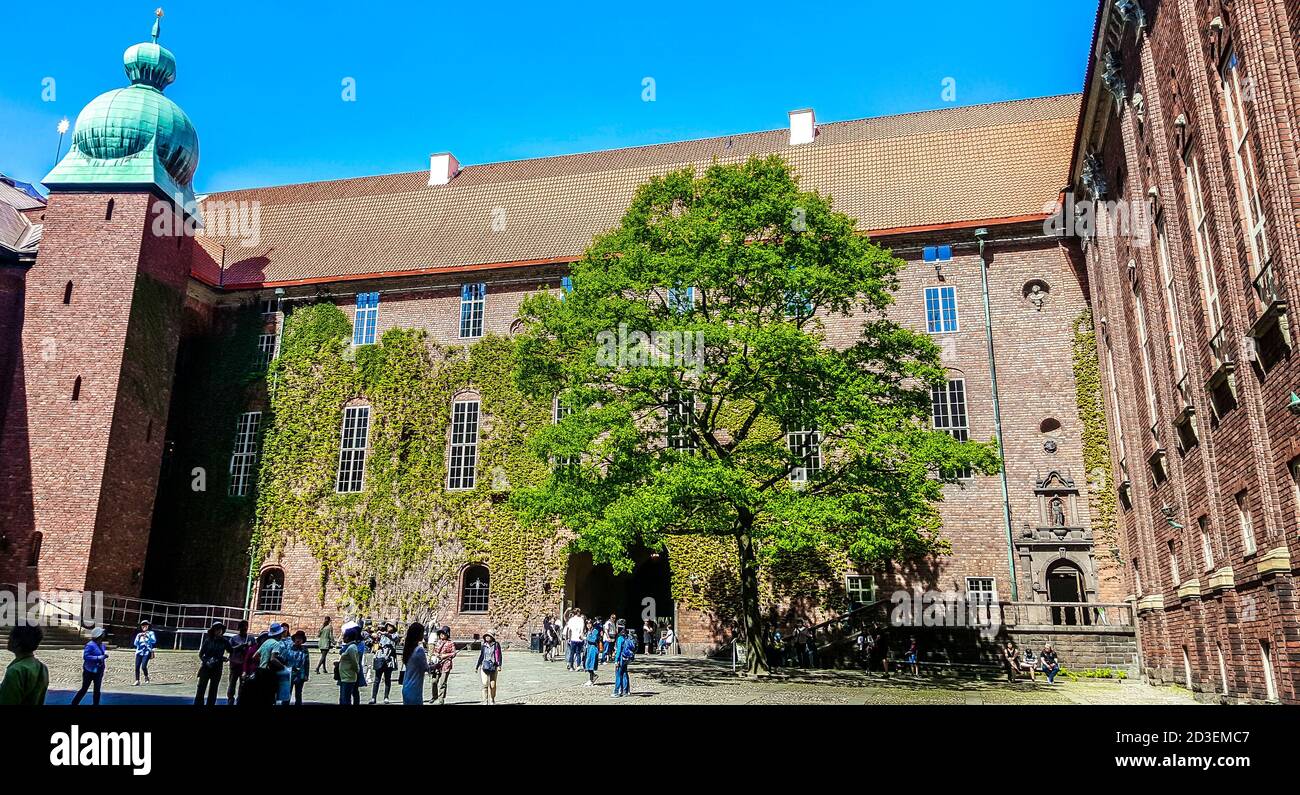 Innenhof des Stockholmer Rathauses, Gebäude, das den Gemeinderat beherbergt und der Ort des Nobelpreis-Banketts ist. Stockholm, Schweden Stockfoto