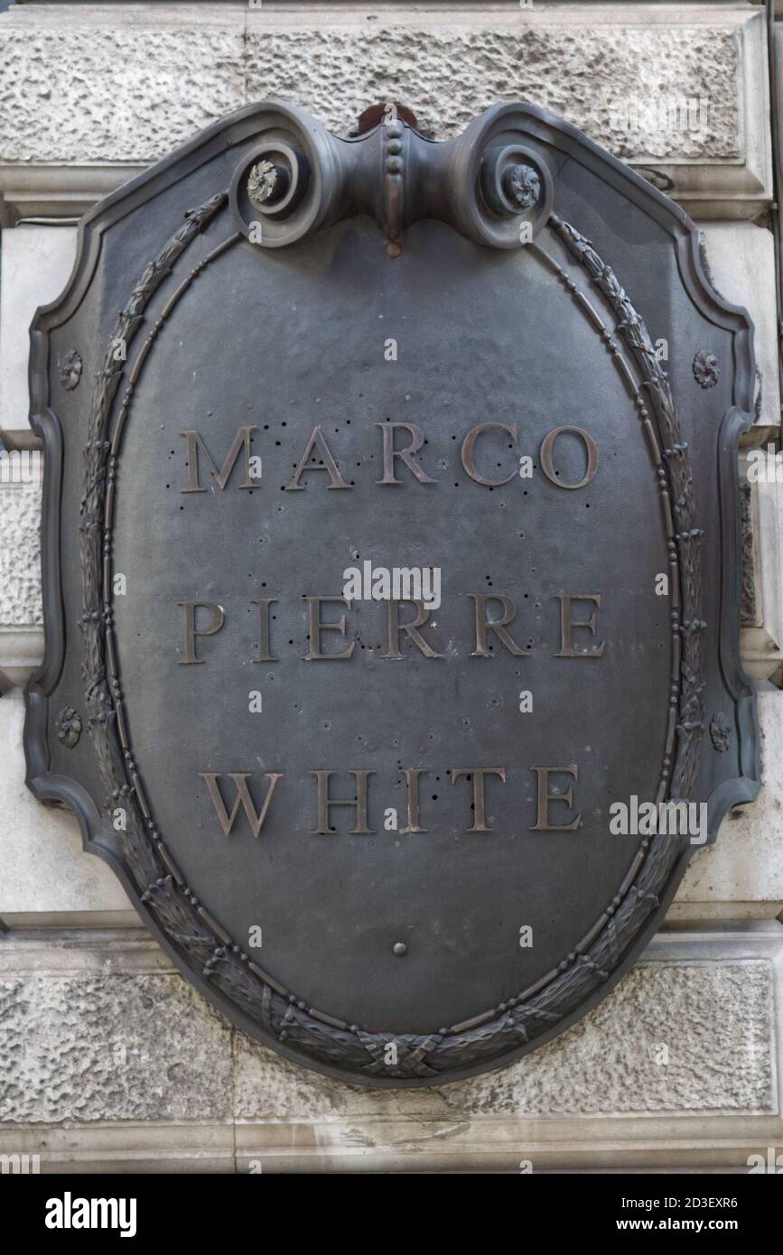 Marco Pierre weiß, Tafel des Restaurants Stockfoto
