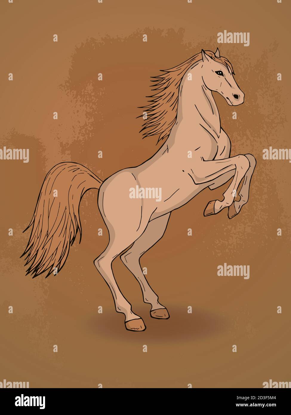 Vektor handgezeichnete Illustration mit Aufzucht Pferd auf texturiertem Hintergrund. In beigefarbenen Farben. Stock Vektor
