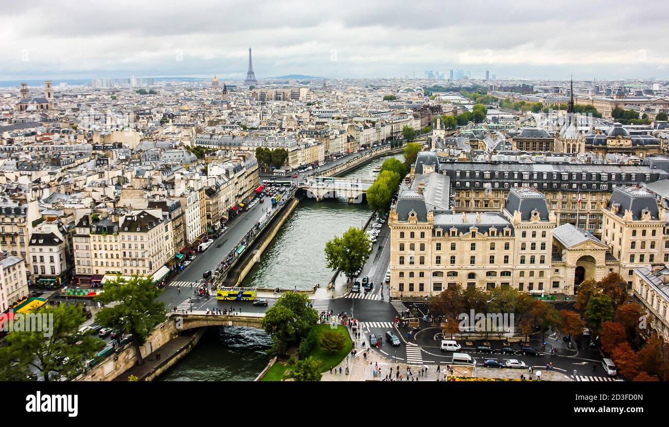 Panorama von Paris, Blick von der Kathedrale Notre Dame de Paris. Frankreich. Stockfoto