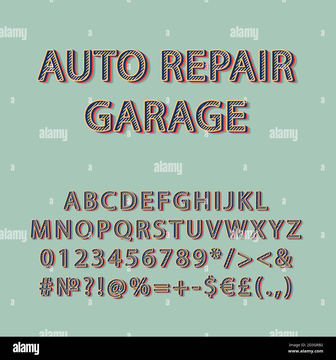 Auto Reparatur Garage vintage 3d Vektor Alphabet Satz Stock Vektor