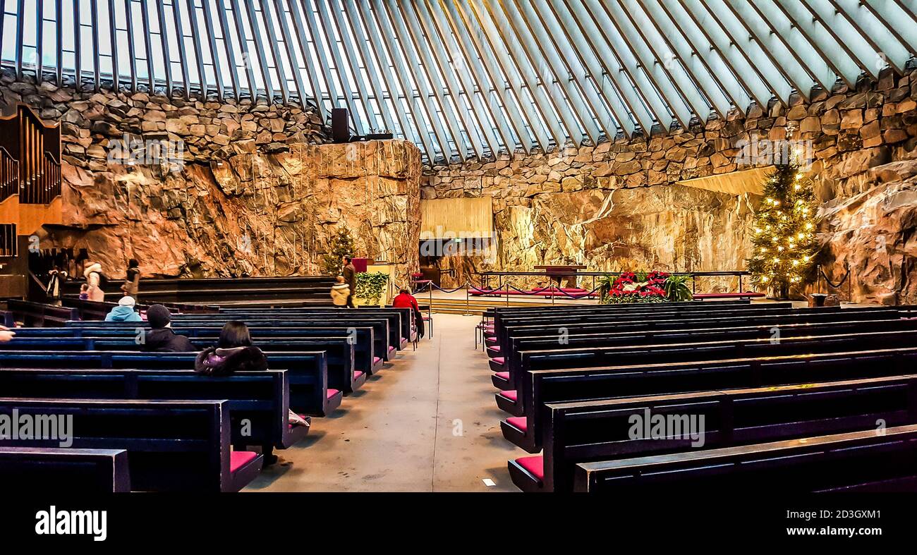 Das Innere der Tempeliaukion Kirche (auch bekannt als Felsenkirche). Helsinki, Finnland Stockfoto