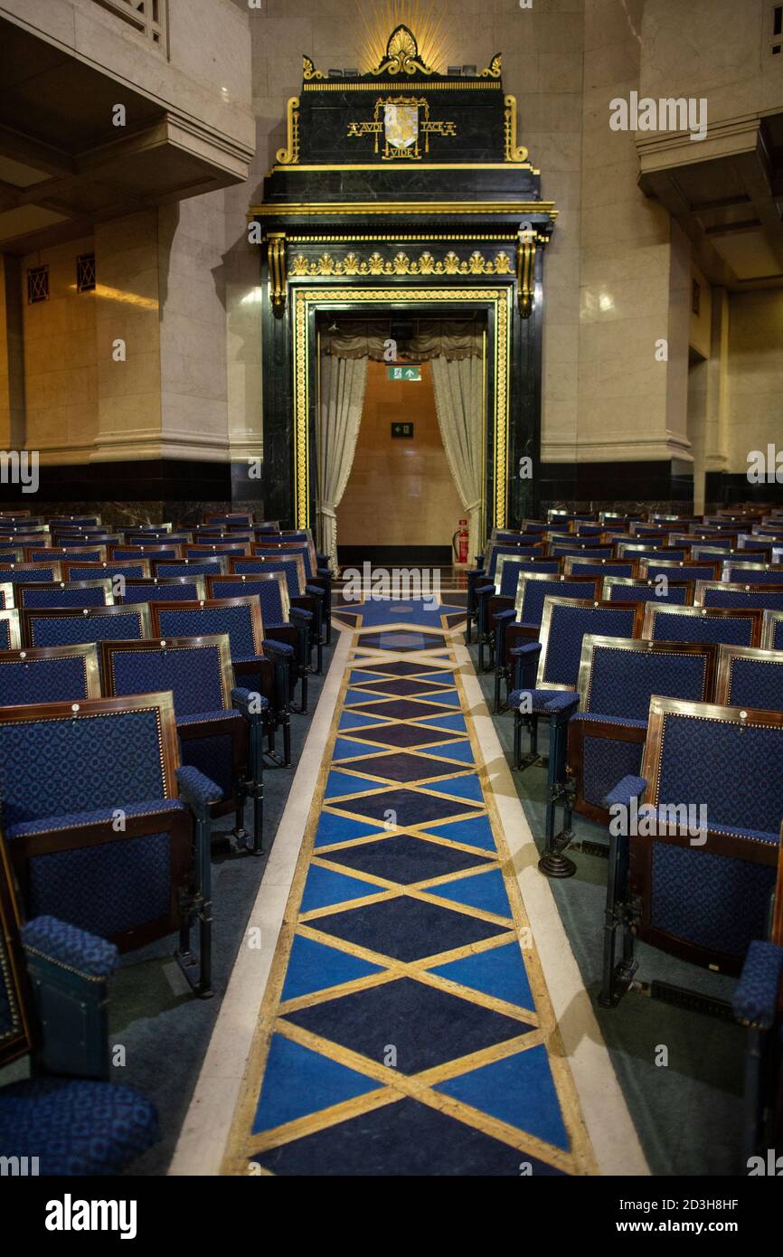 Freimaurerhalle in London, Sitz der United Grand Lodge of England und Treffpunkt der Freimaurerlogen, Queen Street, Covent Garden. Stockfoto