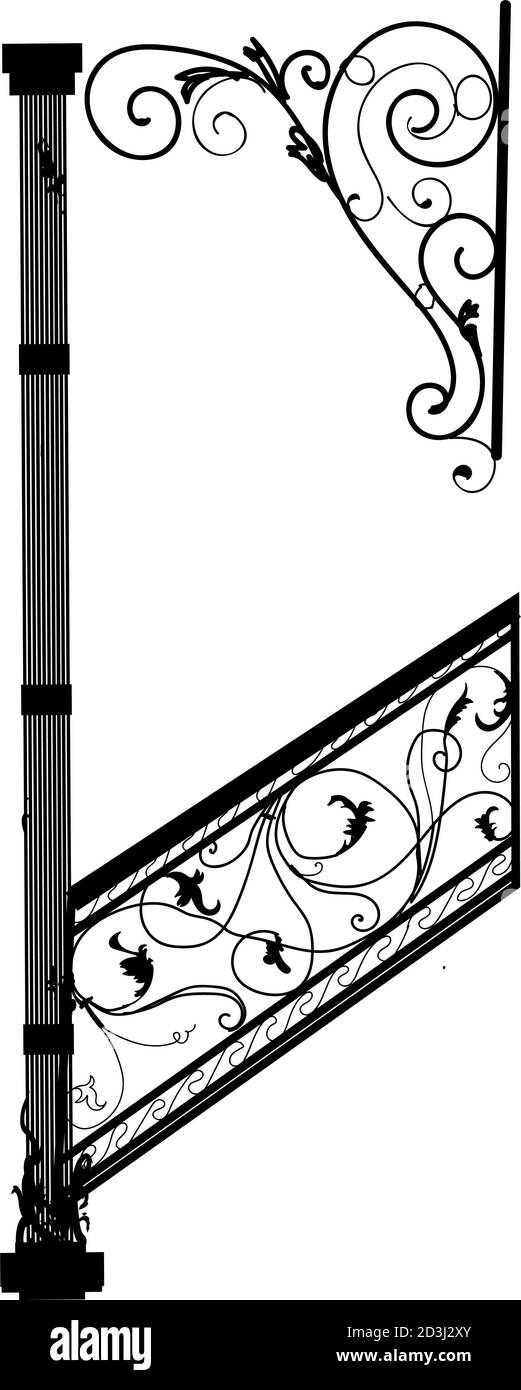 SKIZZE aus geschmiedeten Metallelementen mit antiken Ornamenten. Künstlerisches Schmieden geschmiedet Treppengeländer Visier Stock Vektor