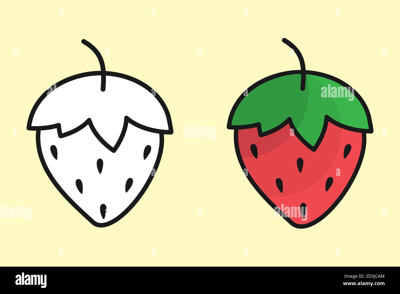 Erdbeere bearbeitbare Symbolgruppe. Beliebte Gartenfrucht in flachem geradlinigem Design, rot gefärbt, grün mit Schatten. Stock Vektor