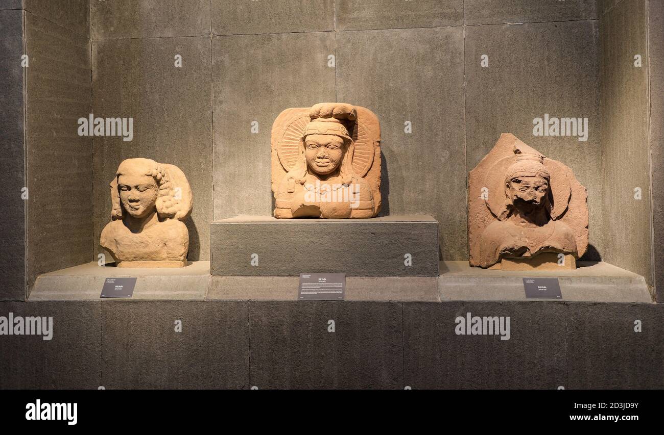 Skulpturen von Nu Than, oder weibliche Gottheit, im Museum of Cham Skulptur, Danang, Vietnam, Asien Stockfoto