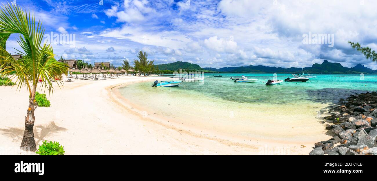 Tropische exotische Ferien - Mauritius, Blue Bay im Süden der Insel, Blick auf Luxus-Resort Stockfoto