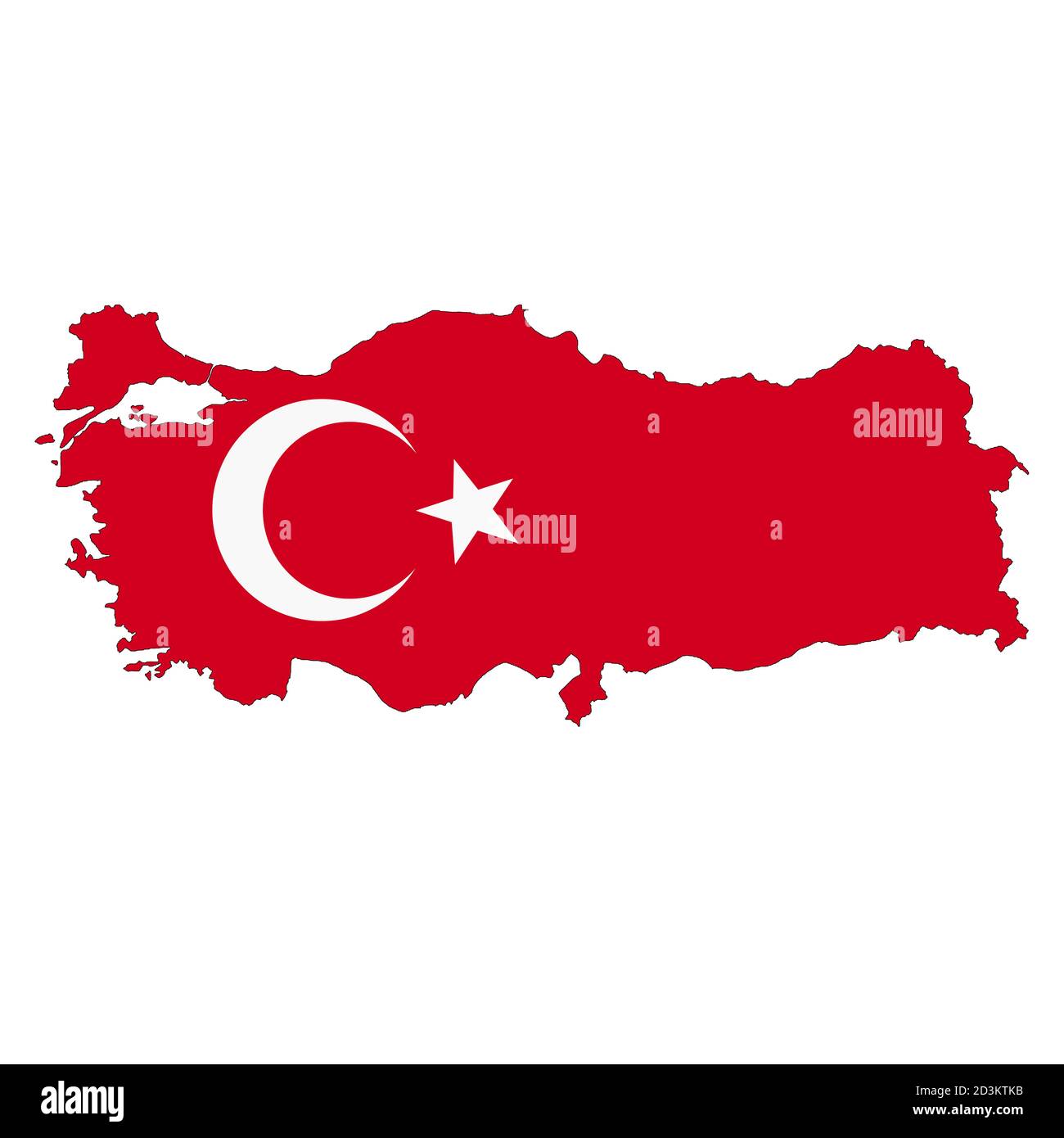 Türkei-Karte auf weißem Hintergrund mit Beschneidungspfad Stockfoto
