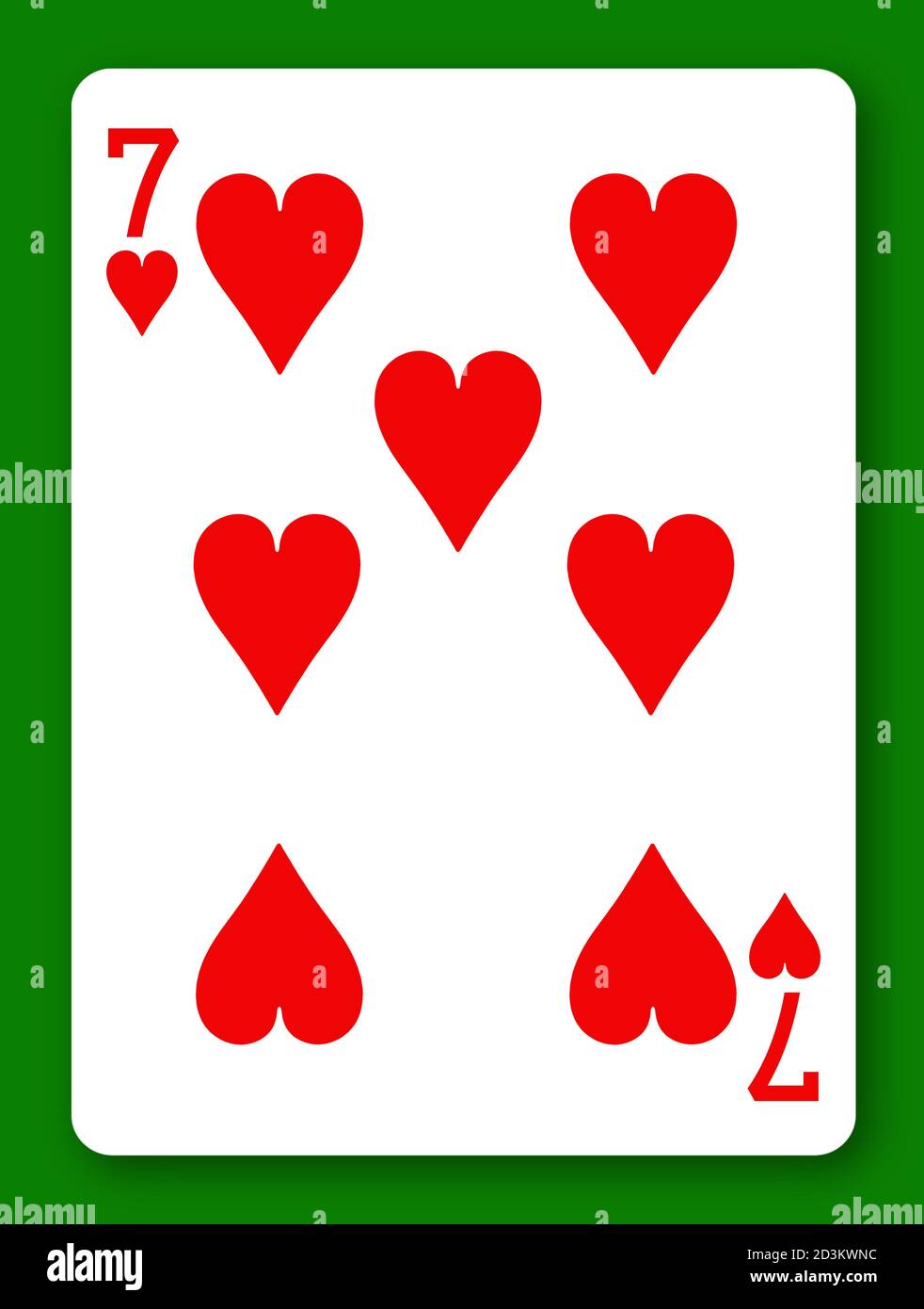7 Sieben Herzen Spielkarte mit Beschneidungspfad zu Hintergrund und Schatten entfernen Stockfoto