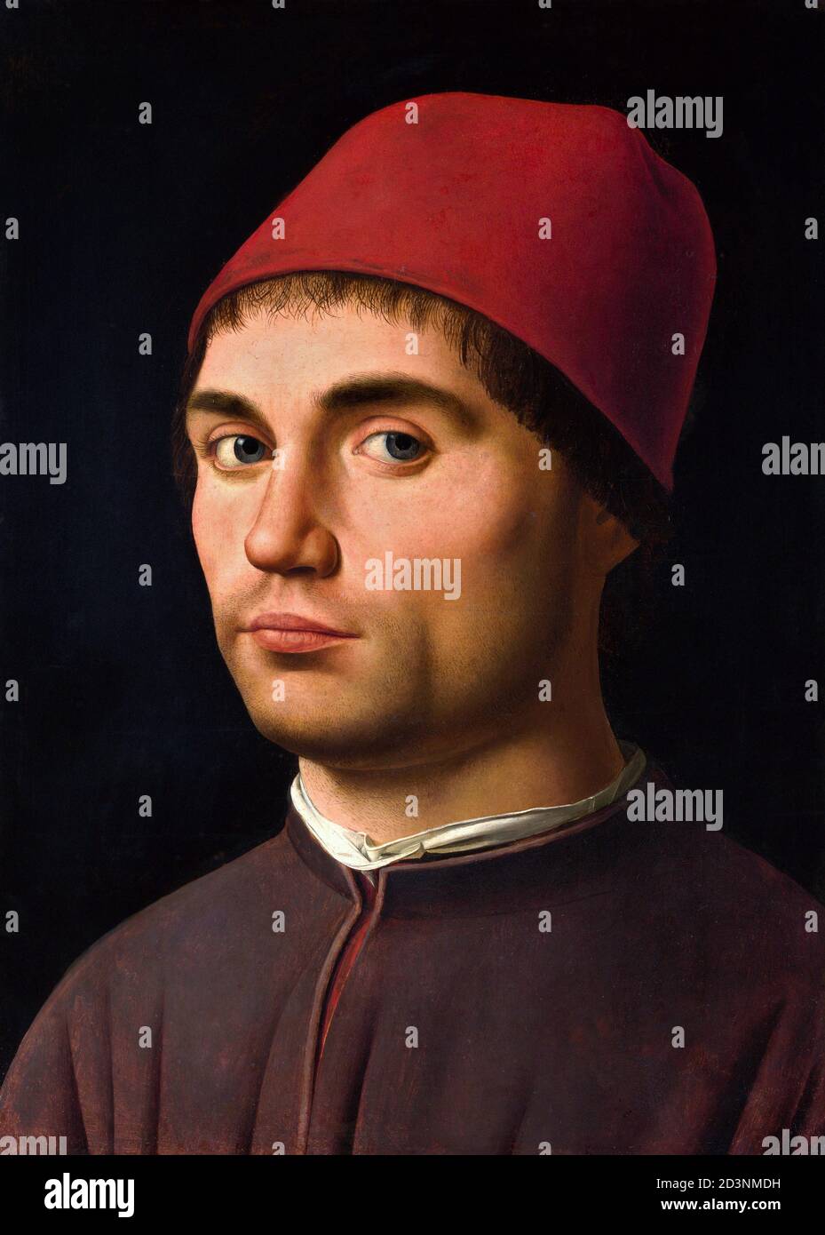 Antonello da Messina. Gemälde "Portrait of a man" des sizilianischen Künstlers Antonello di Giovanni di Antonio (1430-1479), Öl auf Holz, c.. 1475/6. Es wurde vorgeschlagen, dass dies ein Selbstporträt sein könnte. Stockfoto