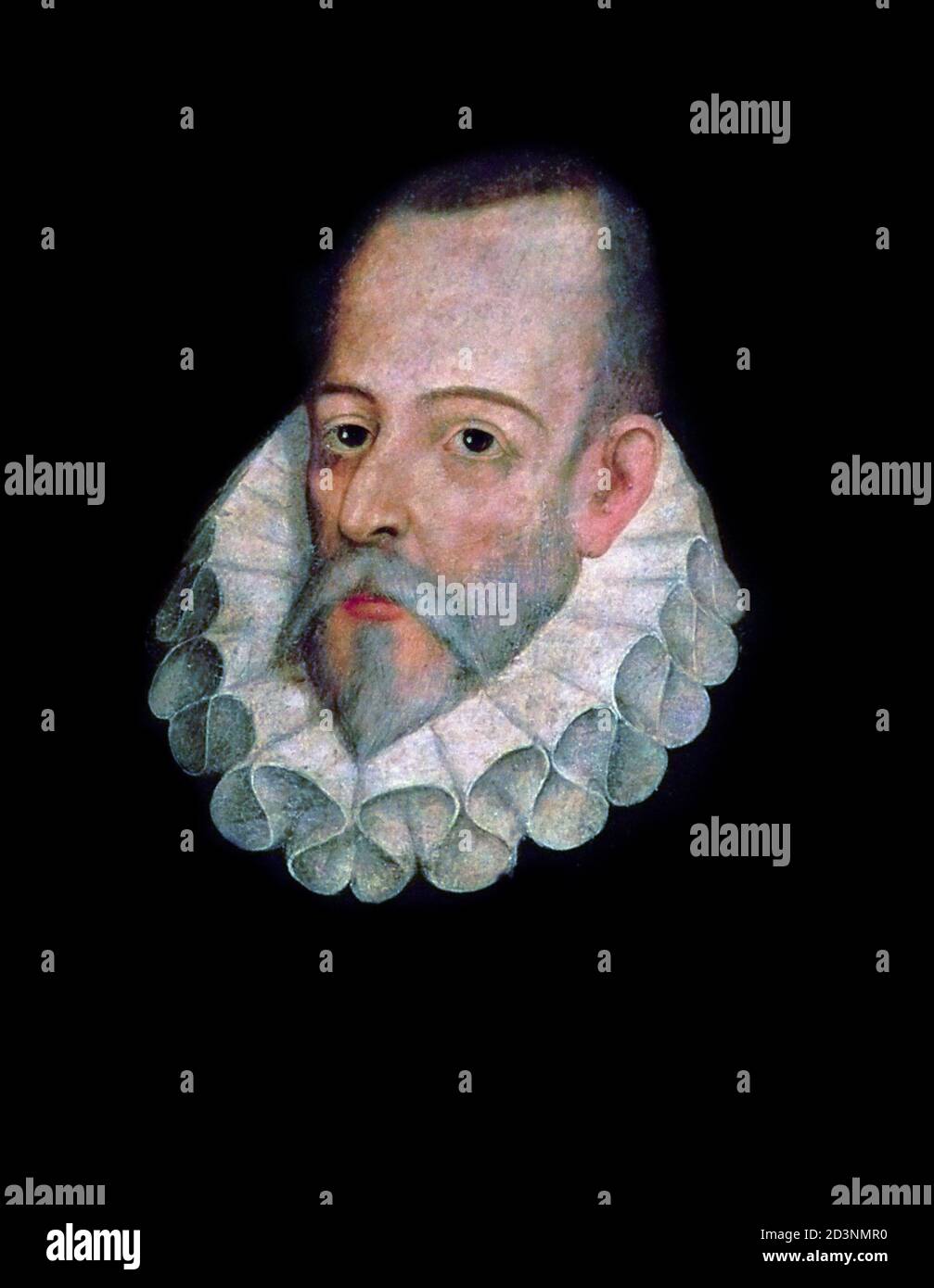 Cervantes. Porträt des spanischen Schriftstellers des Goldenen Zeitalters, Miguel de Cervantes Saavedra (1547-1616), Juan de Jáuregui y Aguilar zugeschrieben, Öl auf Tafel, um 1600 Stockfoto