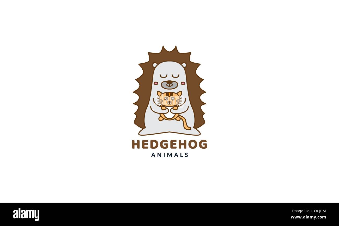 Stachelschwein mit Katze niedlichen Cartoon Logo Vektor Illustration Stock Vektor
