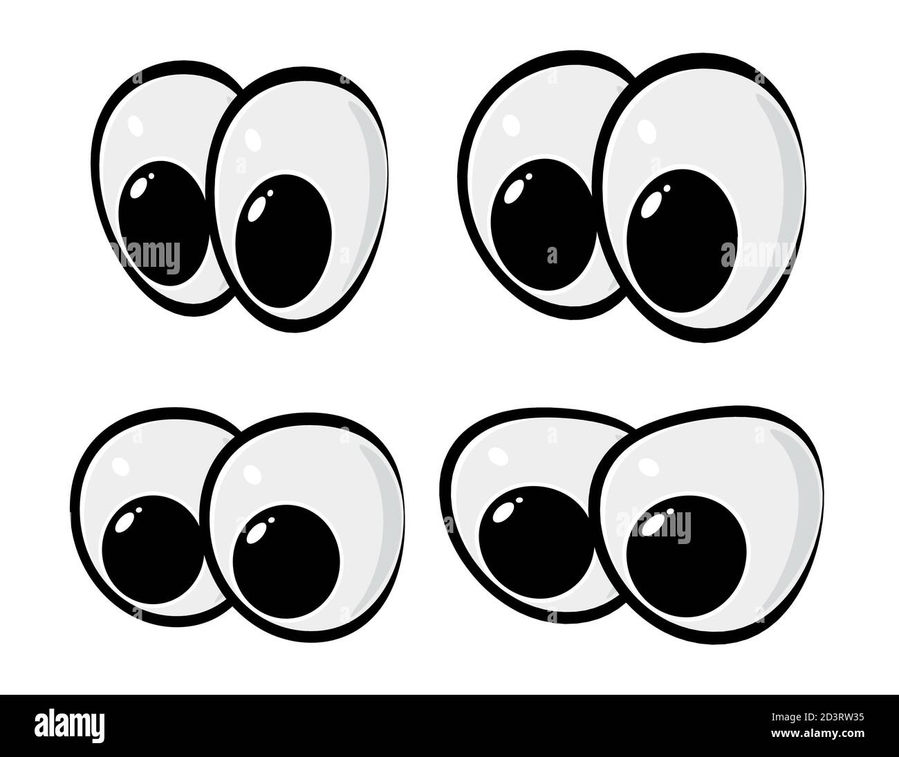 Vektoreinstellung Augen isoliert auf Weiß. Clipart Illustration Element für Comic-Tiere oder menschliches Gesicht. Bild des Gesichtsausdrucks des Augapfels. Happy Eyesight f Stock Vektor