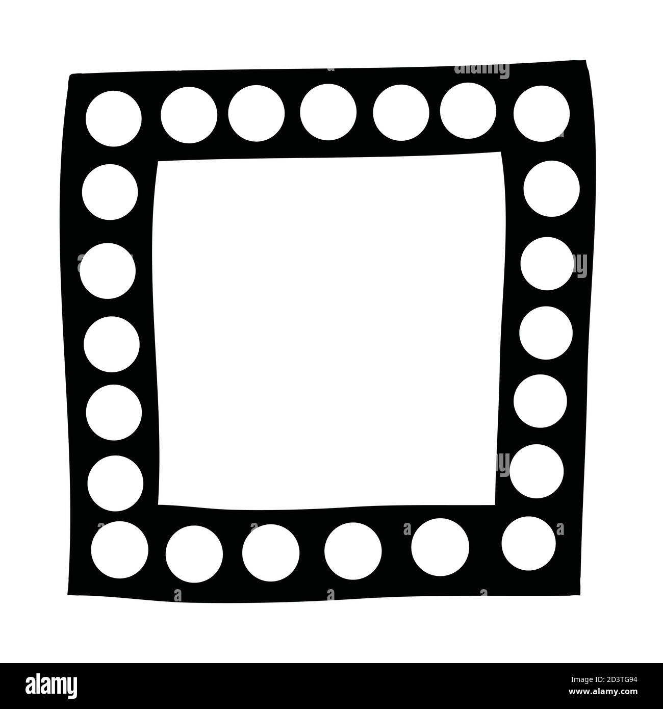 Quadratischer schwarzer Rahmen von Hand gezeichnet mit weißen Punkten. Schwarz-weißes Designelement zur Dekoration. Einfache Doodle Rand farblose Kopie Raum Stock Vektor