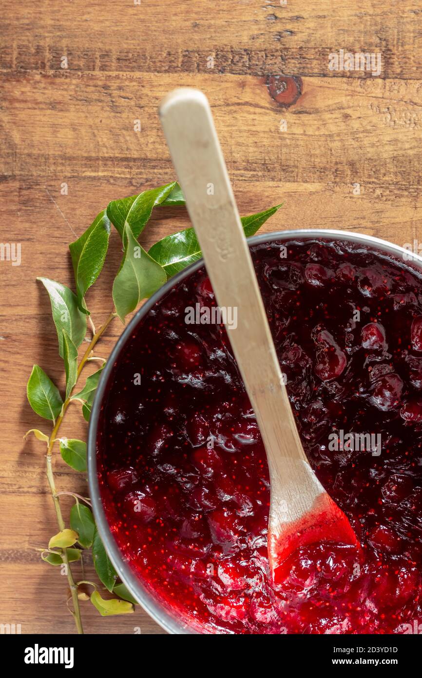 Cranberry-Sauce zu Weihnachten, Thanksgiving türkei Abendessen traditionell in Kanada und den USA Stockfoto