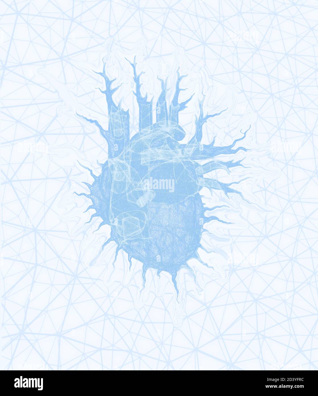 Stilisiertes ungewöhnliches blaues Herz auf weißem Hintergrund. 3d-Illustration Stockfoto