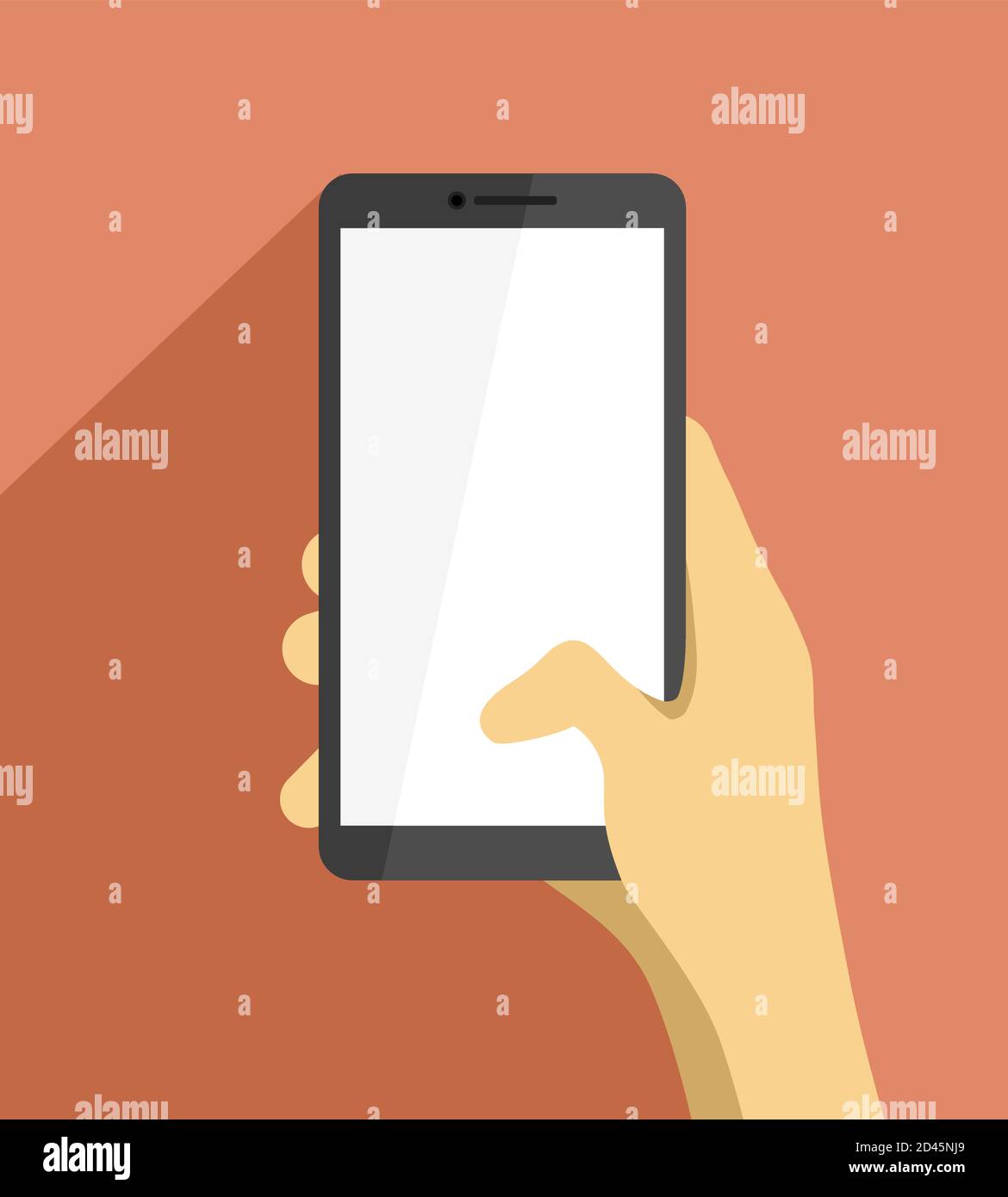 Smartphone in der Hand mit leerem weißen Bildschirm Stock Vektor