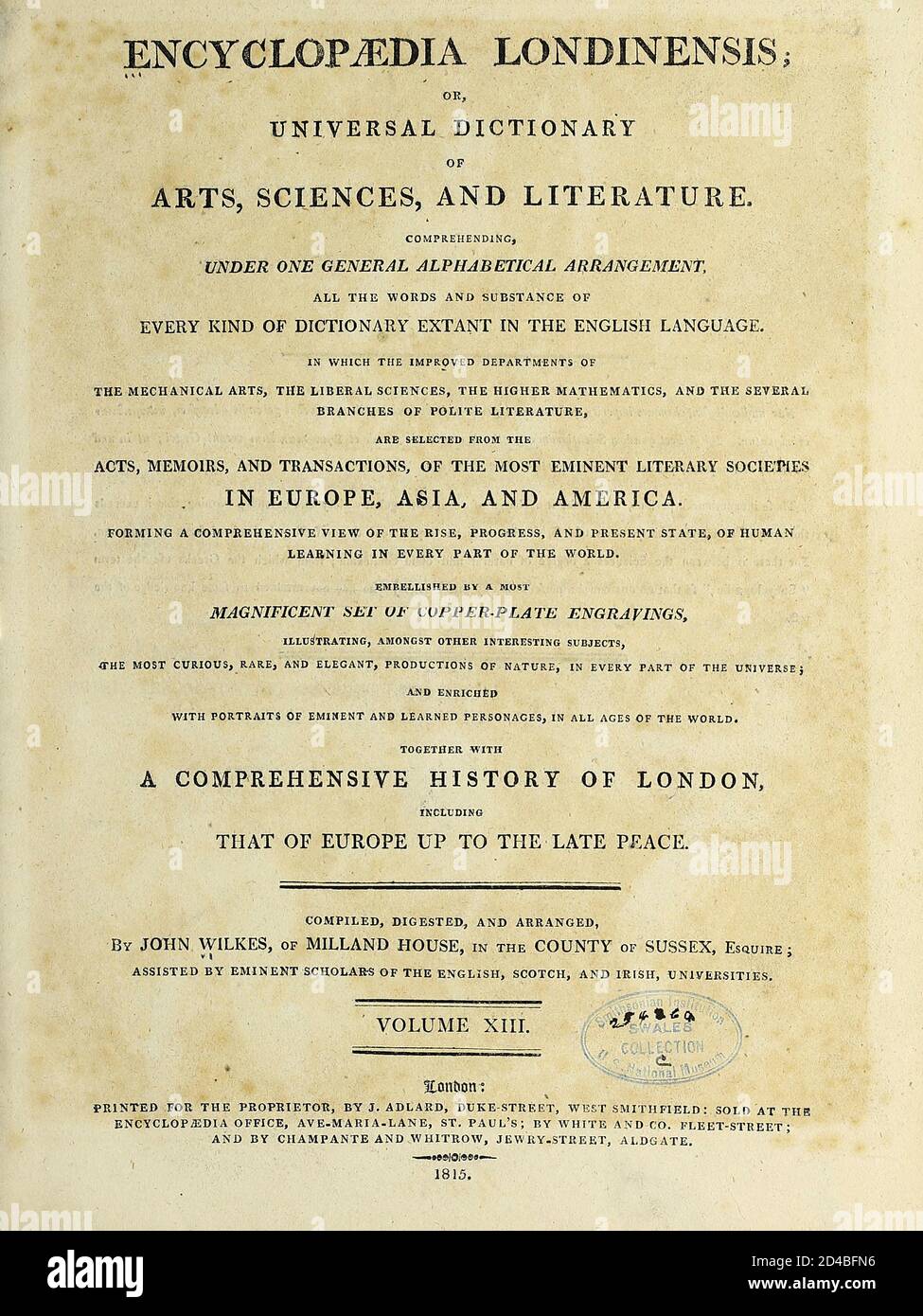 Kupferstich aus der Encyclopedia Londinensis oder, Universal Wörterbuch der Künste, Wissenschaften und Literatur; Band XIII; herausgegeben von Wilkes, John. Veröffentlicht 1815 in London Stockfoto