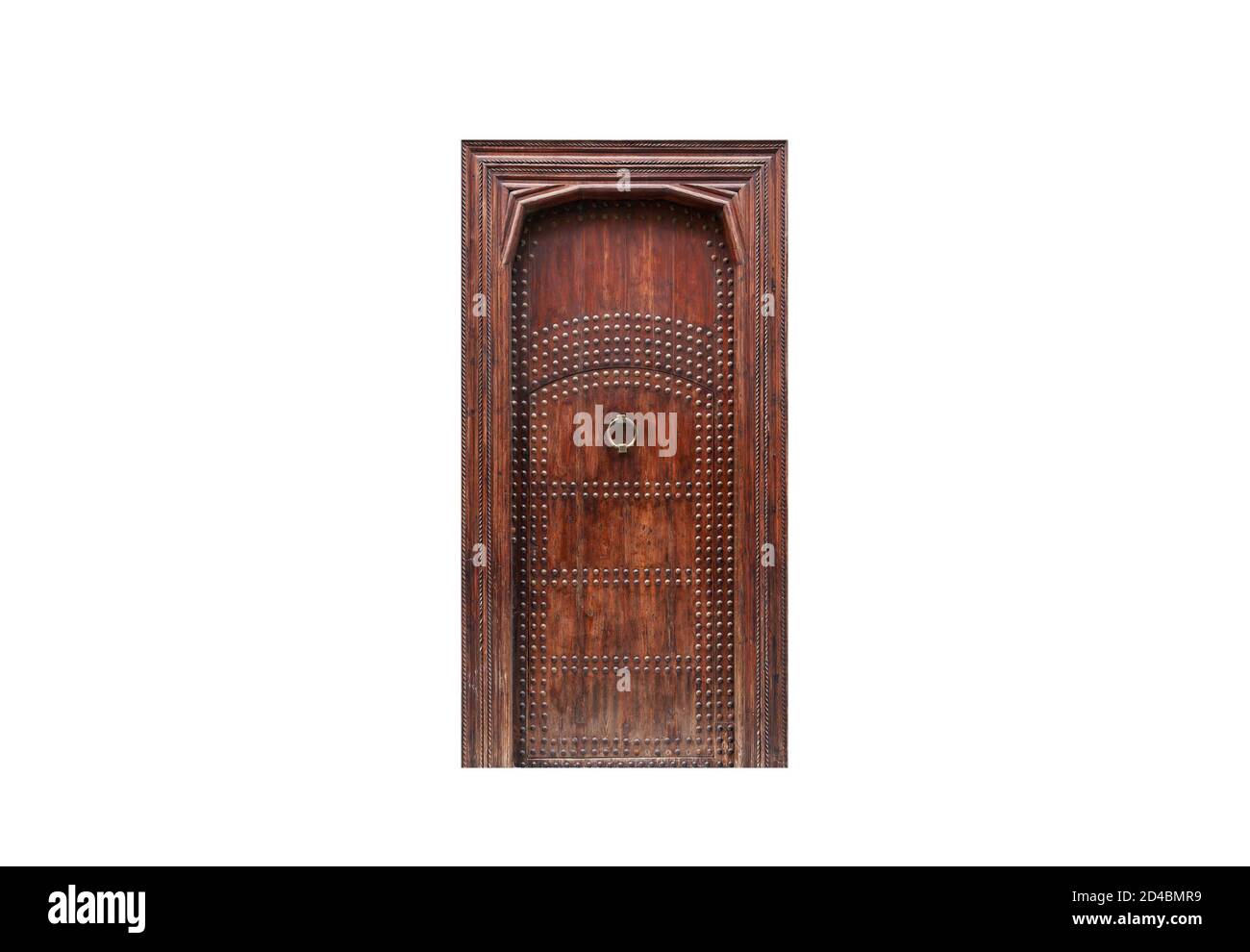 Alte arabische Holztür isoliert auf weißem Hintergrund Stockfoto