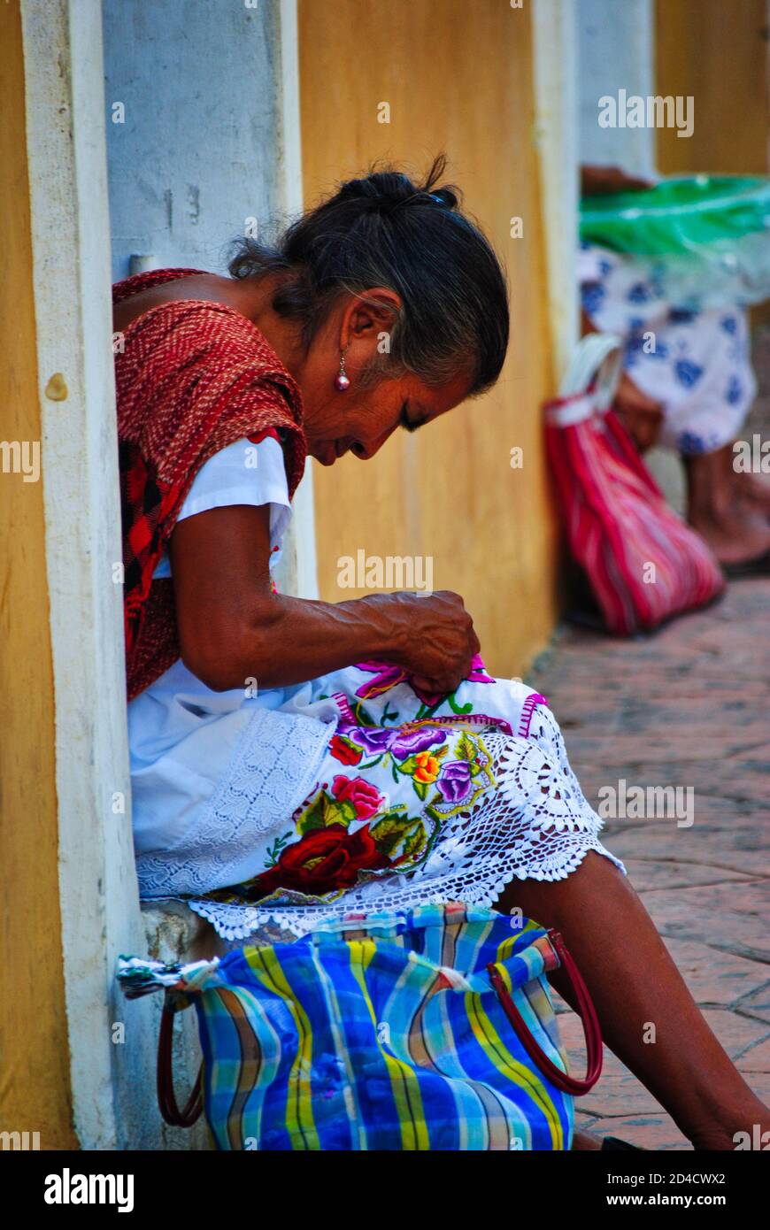 Mexikanische alte Frau in Tulum. Stockfoto