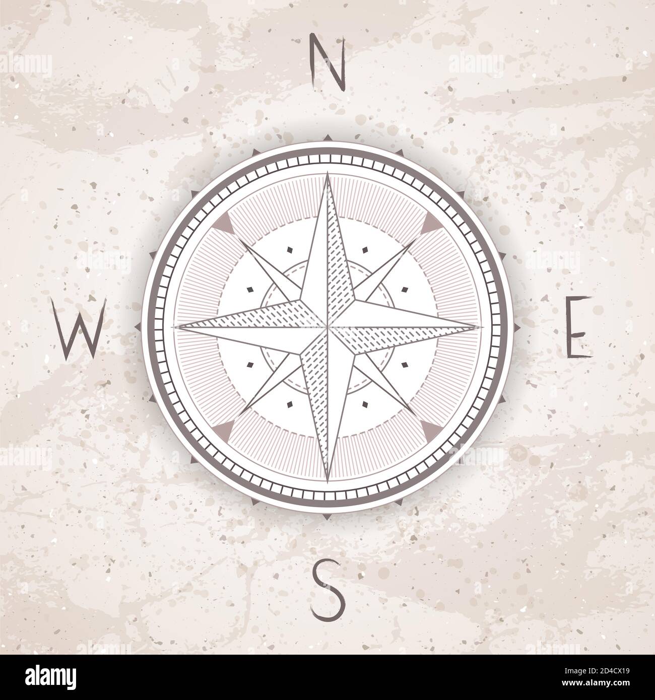 Vektor-Illustration mit einem Vintage-Kompass oder Windrose auf grunge Hintergrund. Mit einfachen Richtungen Nord, Ost, Süd und West. Stock Vektor