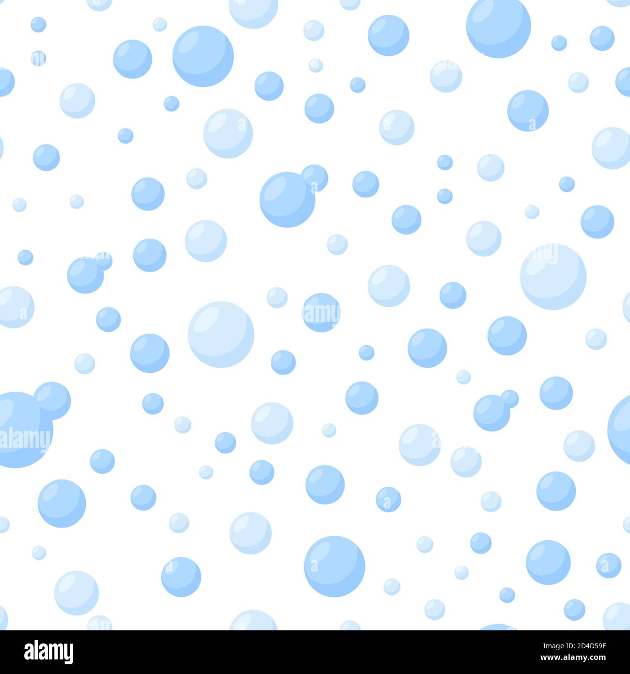 Nahtloses Muster mit Blasen auf weißem Hintergrund. Hellblaue Blasen zur Reinigung. Vektorgrafik im Cartoon-Stil Stock Vektor