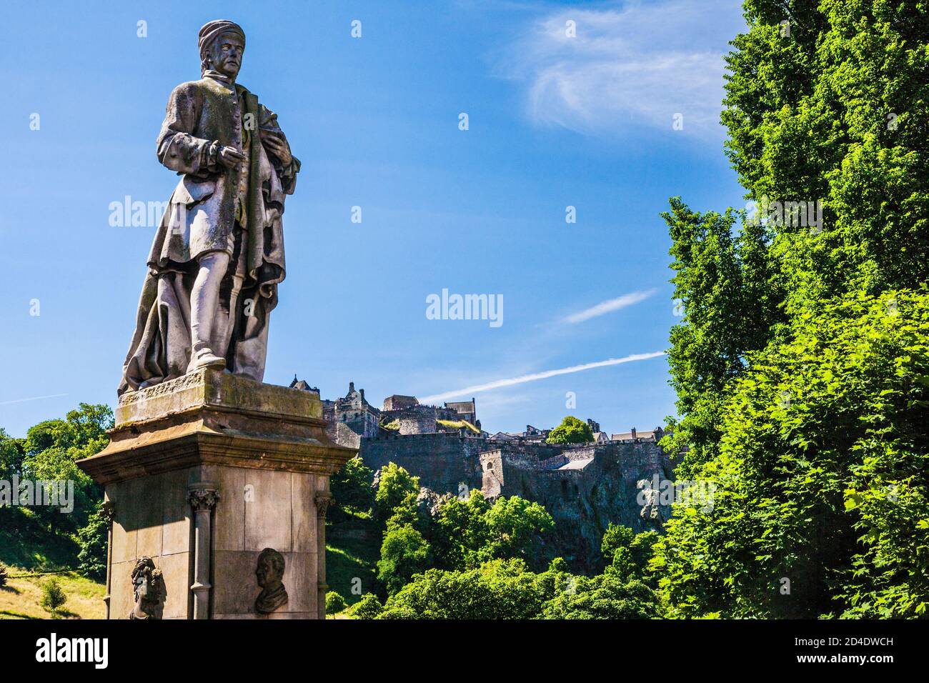 Die Statue des schottischen Dichters und Dramatikers Allan Ramsay in Edinburgh. Stockfoto