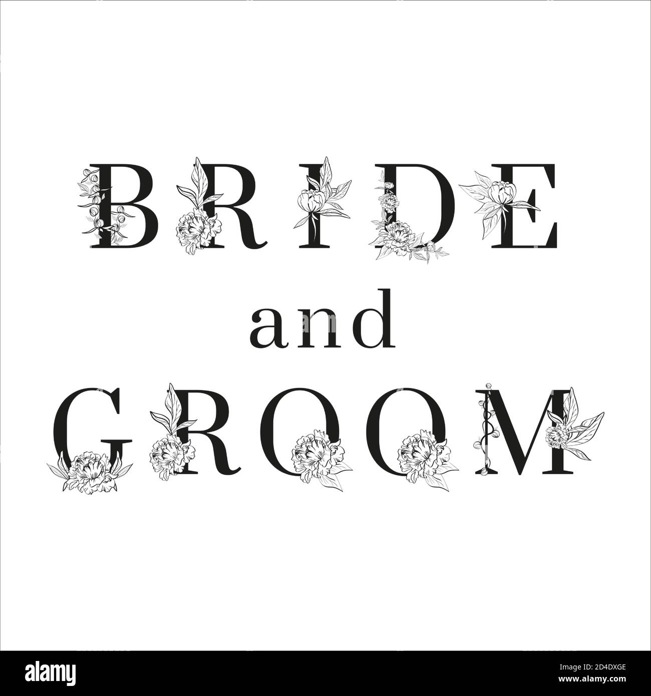 Schriftzug von Braut und Bräutigam. Inschrift für Hochzeit Stock Vektor