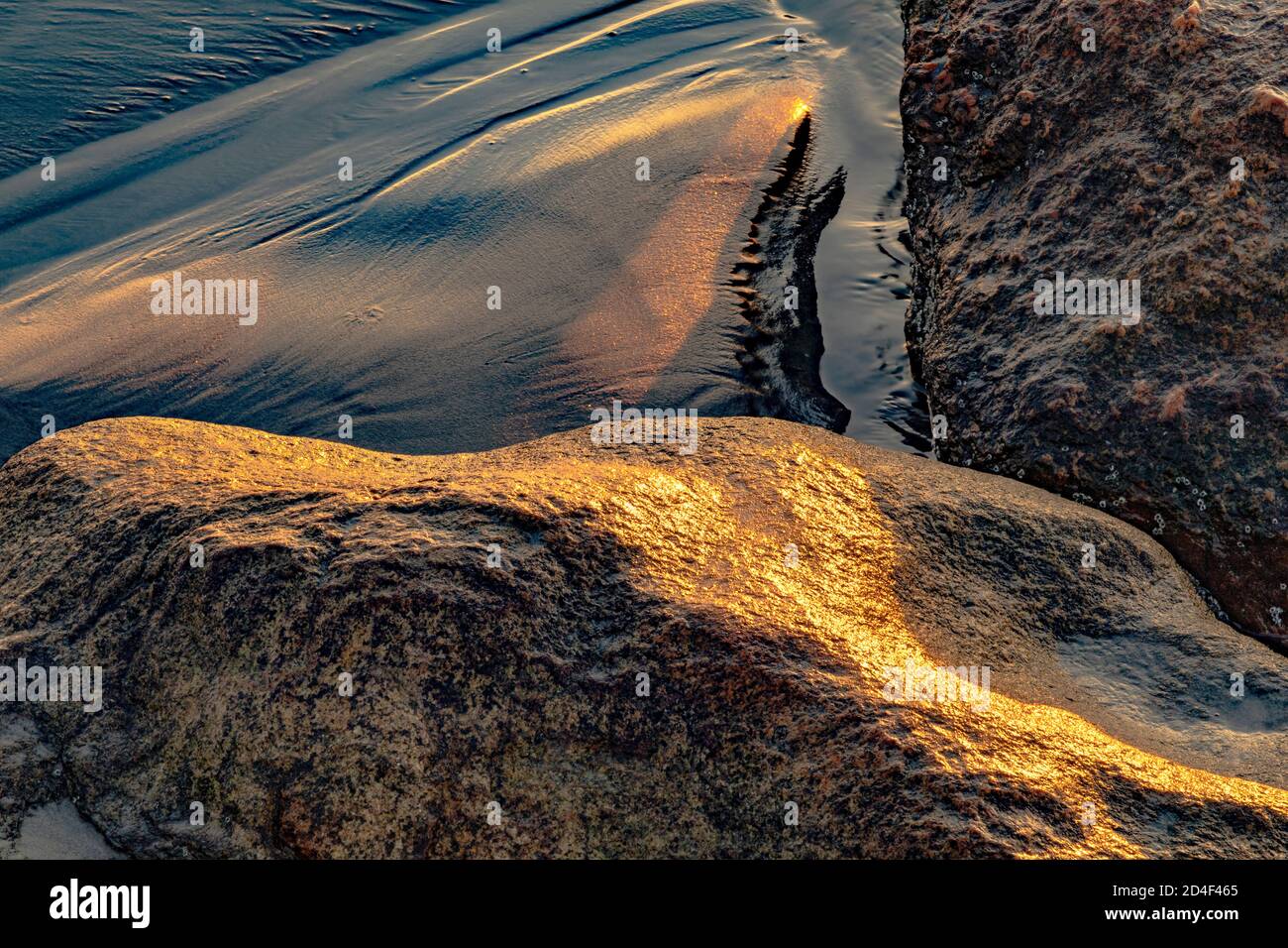 Nass Sand und Felsen Detail, Narragansett Beach, RI USA Stockfoto