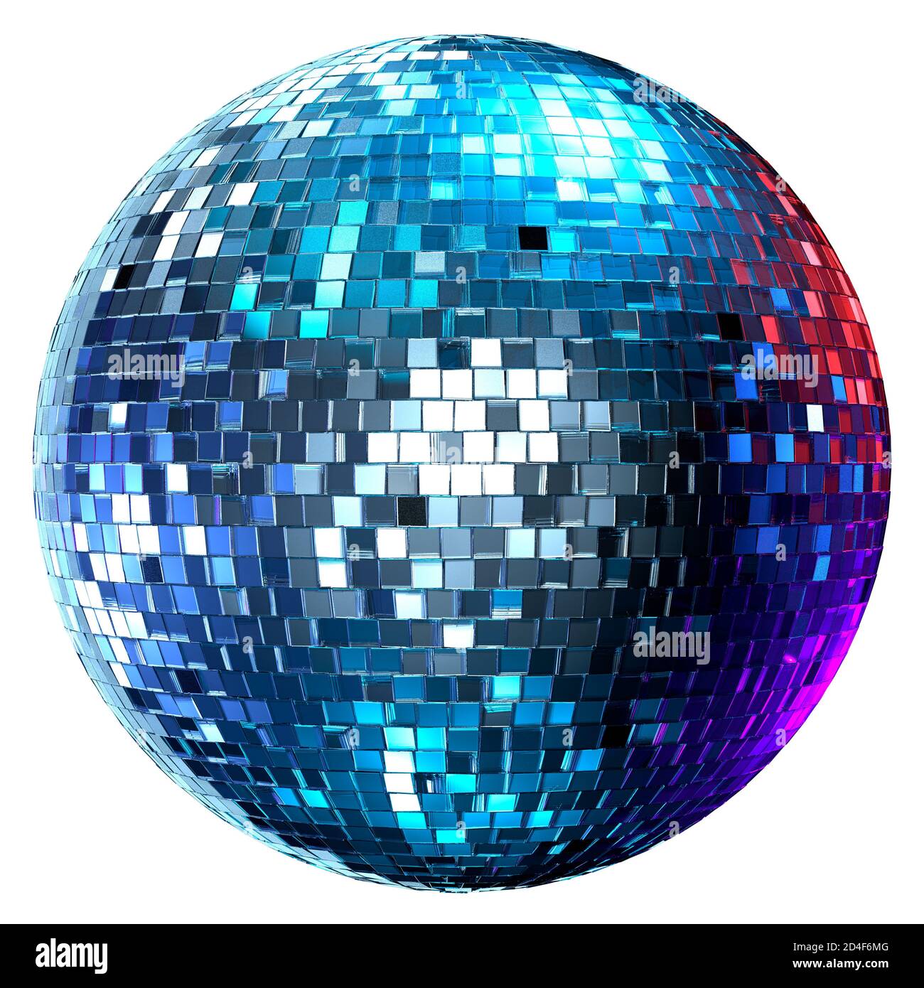 Streng kommen Dancing Mirrorball Disco Ball. Discoball. Ausgeschnitten, weißer Hintergrund. Nachtclub. Stockfoto