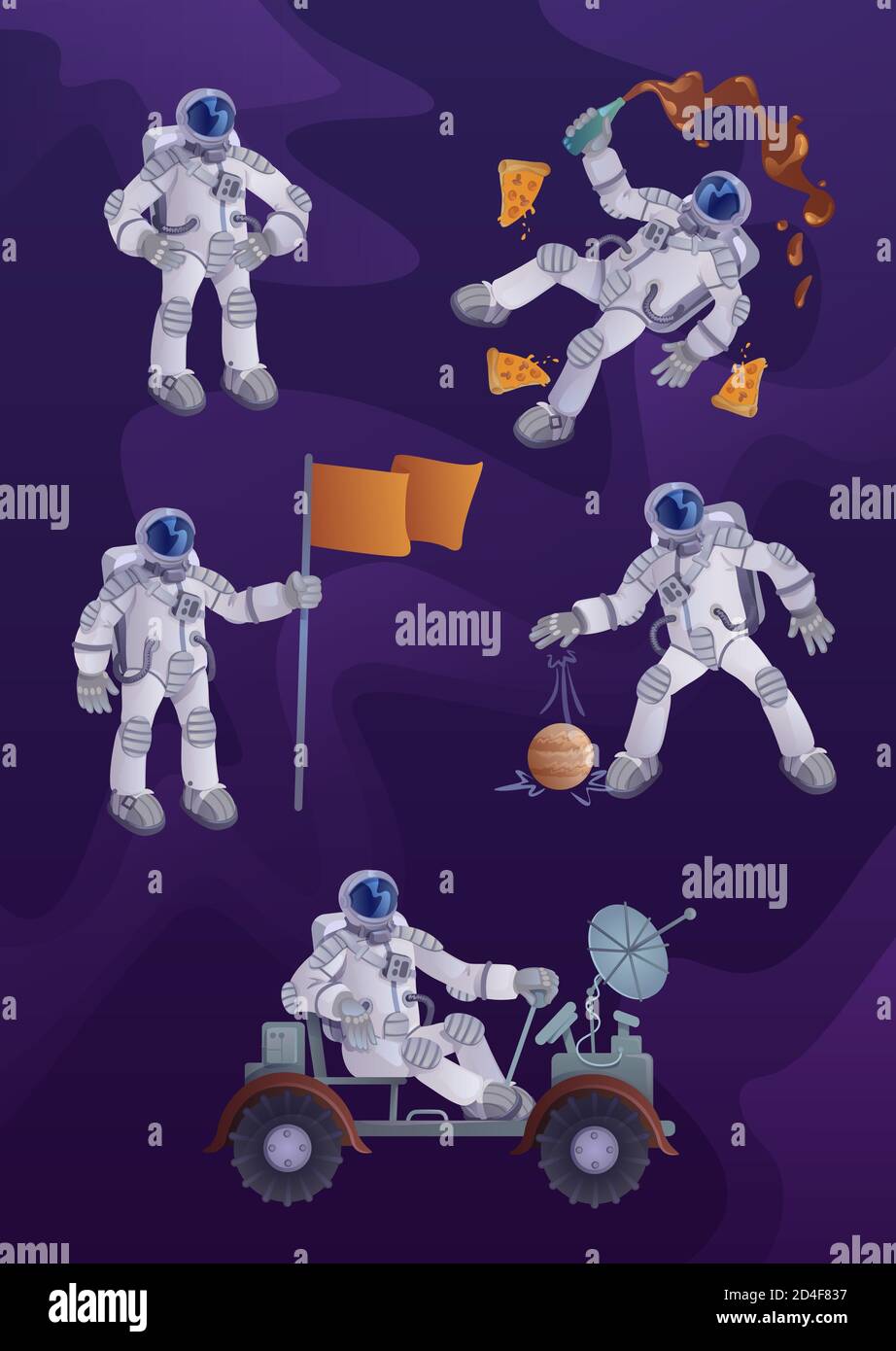 Kosmonaut 2d Zeichentrickfigur Illustrationen Kit Stock Vektor