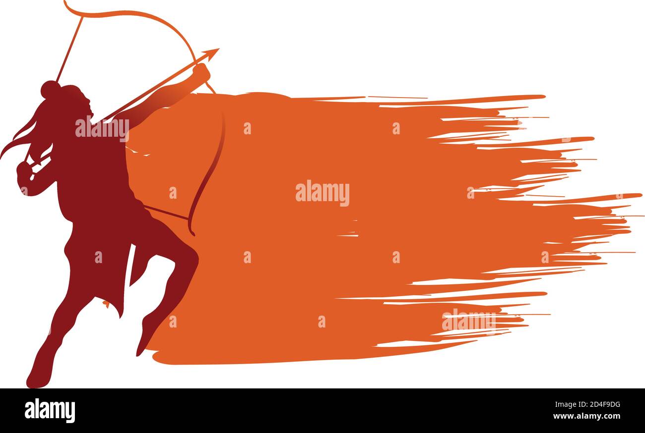 dussehra lord RAM mit Bogen und Pfeil rot Silhouette Design, indian Festival Thema Vektor Illustration Stock Vektor