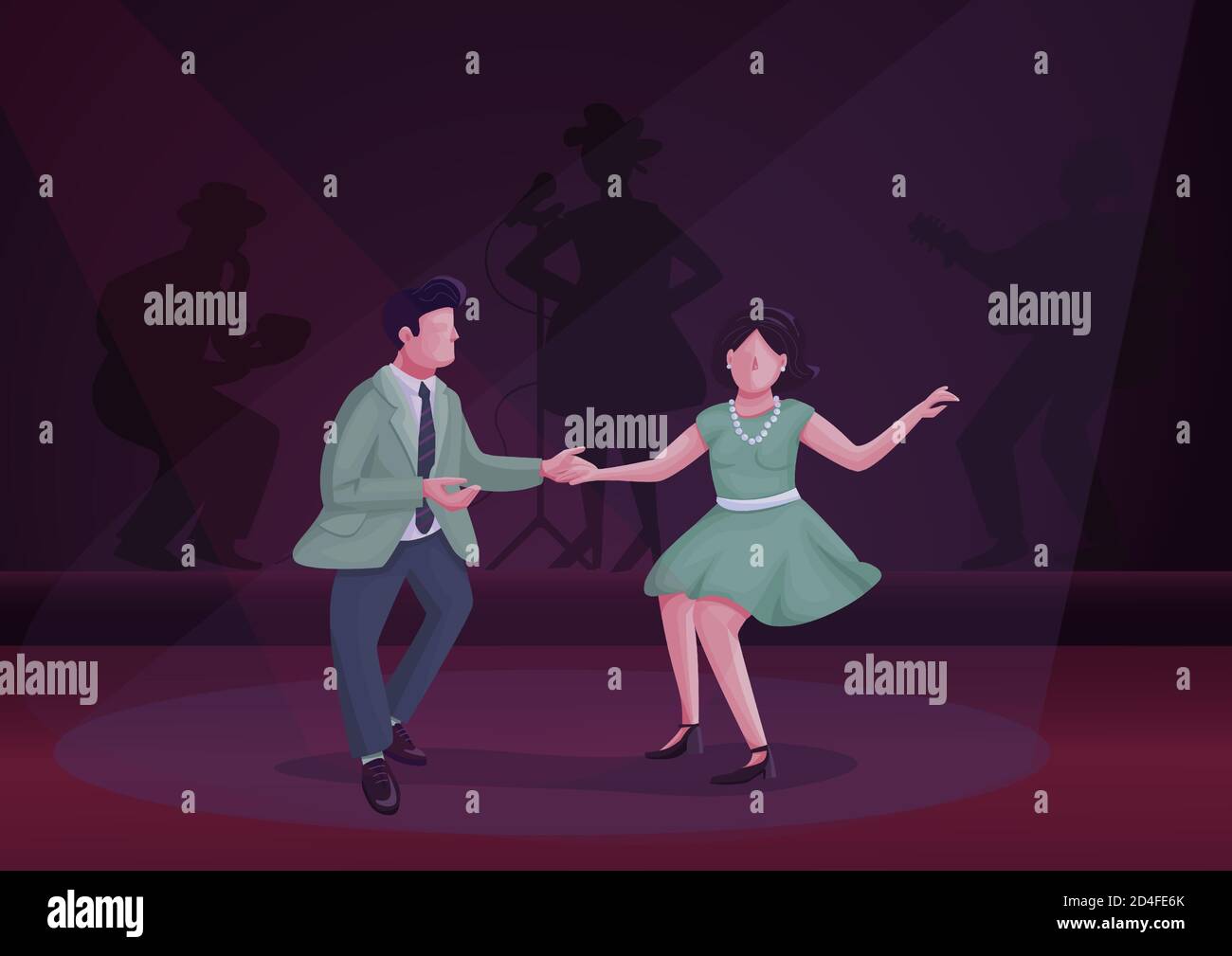 Mann und Frau tanzen twist flache Farbe Vektor Illustration Stock Vektor