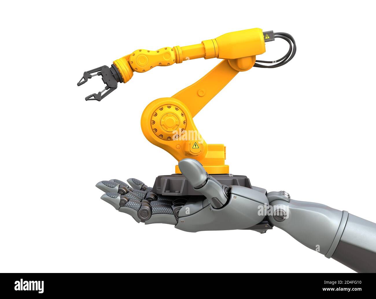 Industrielle Roboterarme in der Hand des Roboters. 3D-Illustration Stockfoto
