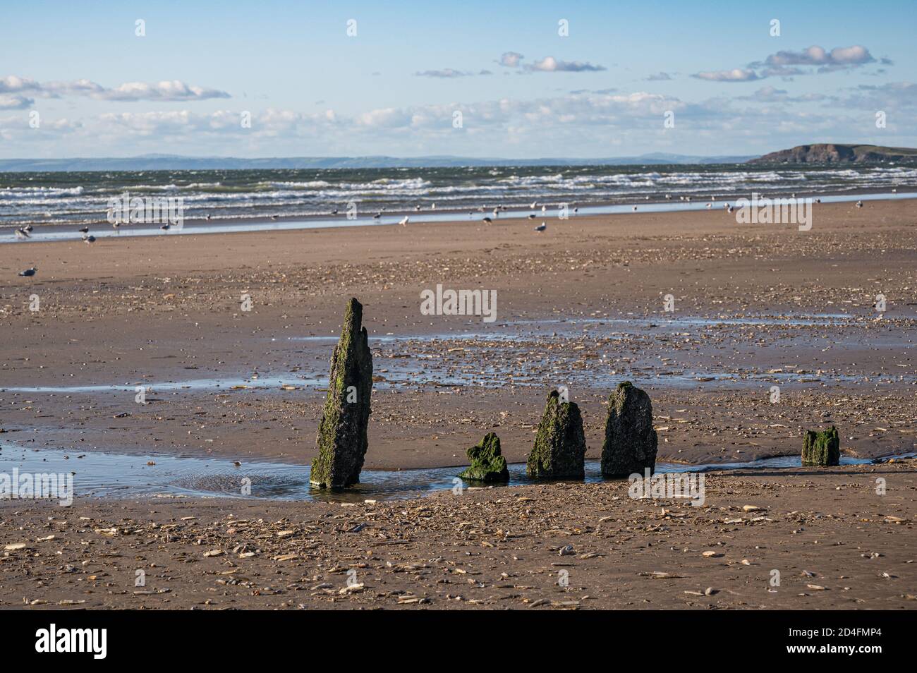 Überreste des Schiffswracks von Helvetia am Rhossili Beach, Gower Peninsula, Swansea, Wales Stockfoto