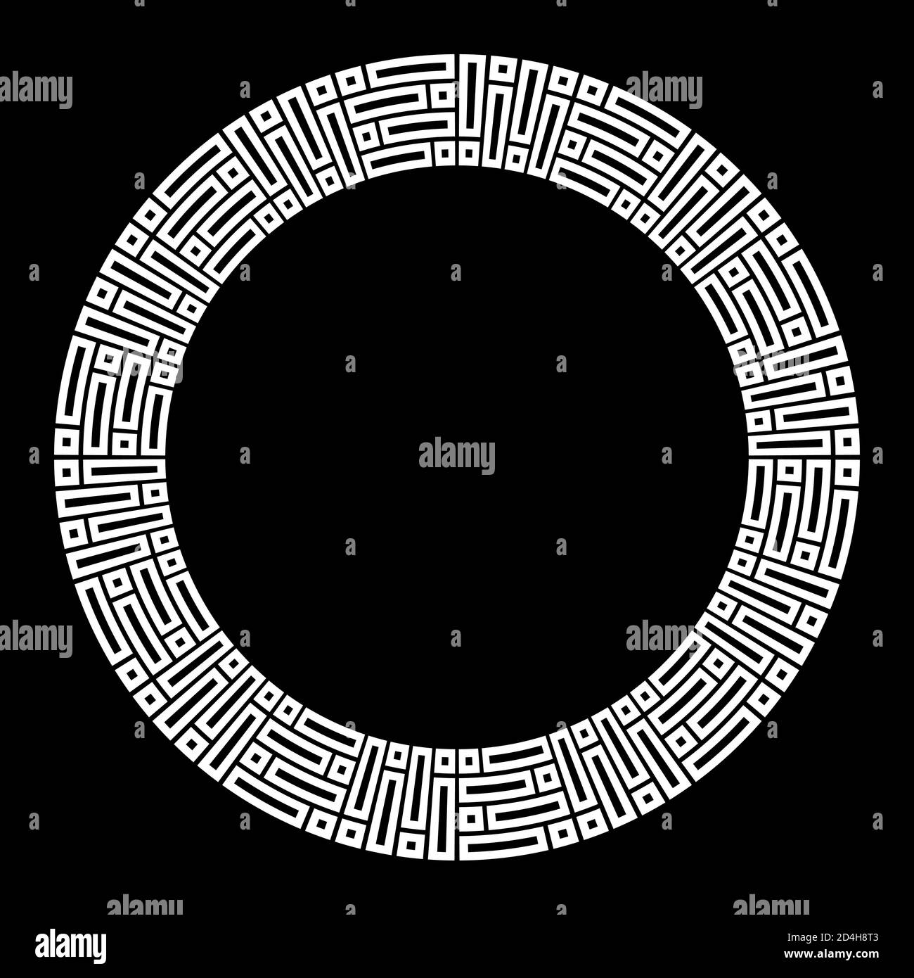 Abstrakte runde Meander, kreisförmigen Geometrisches Ornament, stilvollen Rahmen. Dekorative Muster auf weißem Hintergrund. Für Text platzieren. Vektor Schwarzweiß Stock Vektor
