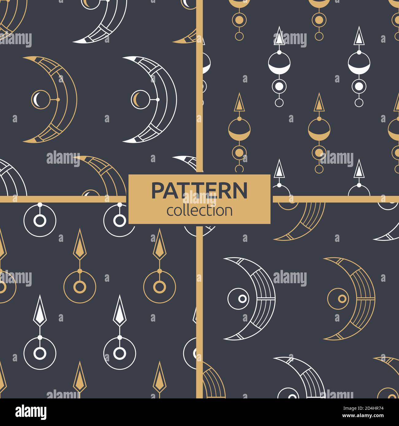 Satz von vier heiligen geometrischen Symbolen nahtlose Muster. Moderne, stylische Textur. Linearer Stil. Interior Design, Digitalpapier, Web, Textildruck. Stock Vektor