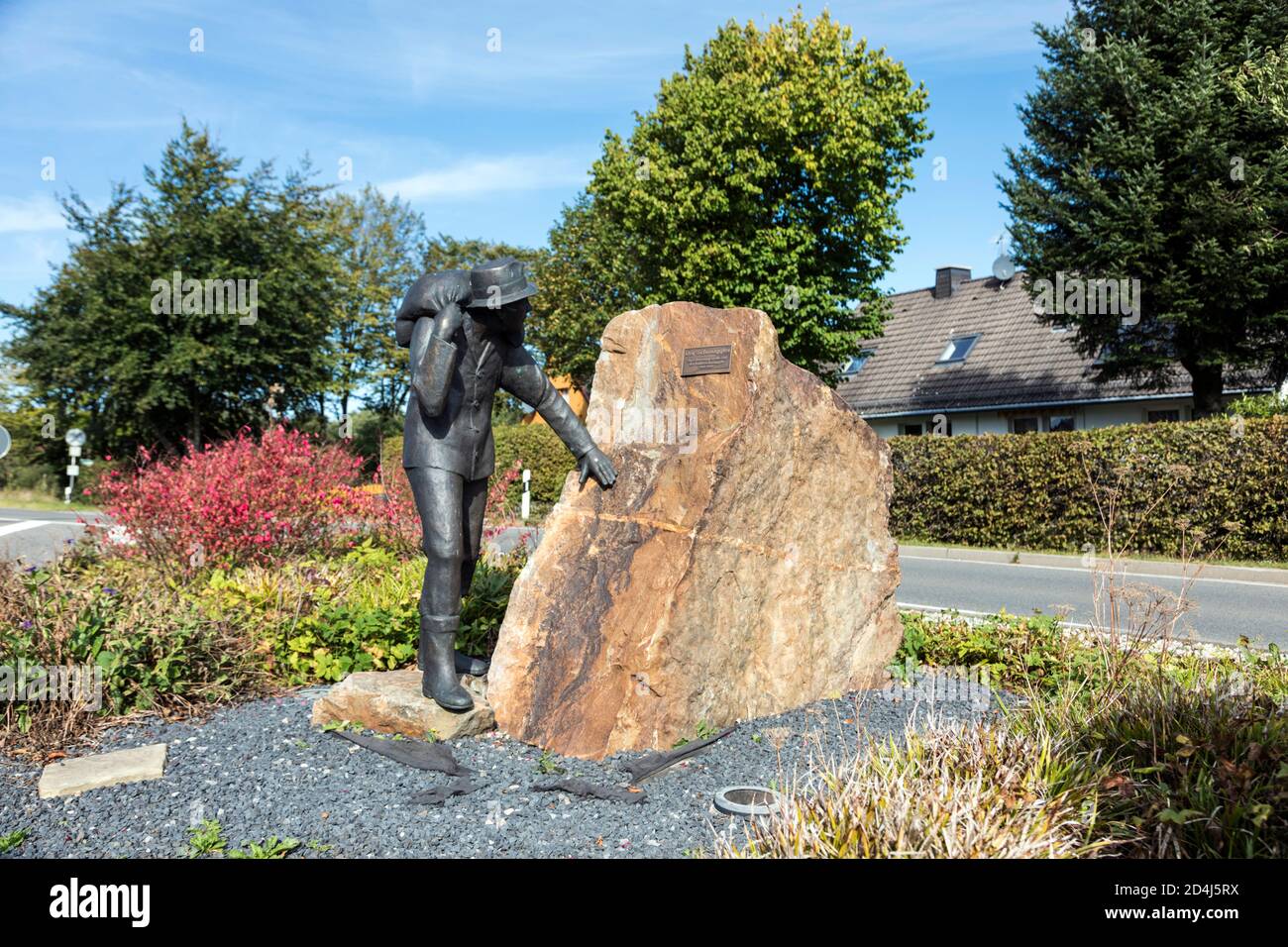 Der Schmuggler, dieses Denkmal erinnert an die Kaffeeschmugglerzeit von 1945-1953 an der deutsch-belgischen Grenze Stockfoto