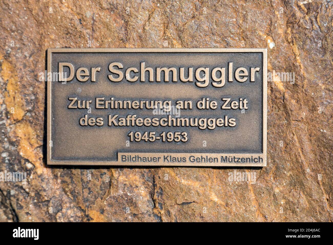 Der Schmuggler, dieses Denkmal erinnert an die Kaffeeschmugglerzeit von 1945-1953 an der deutsch-belgischen Grenze Stockfoto