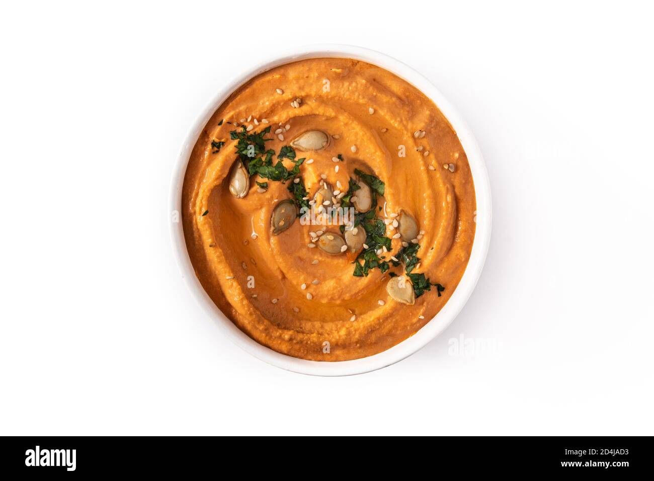 Kürbis Hummus in Bogen isoliert auf weißem Hintergrund Stockfoto