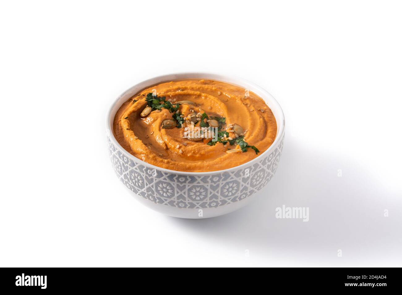 Kürbis Hummus in Bogen isoliert auf weißem Hintergrund Stockfoto