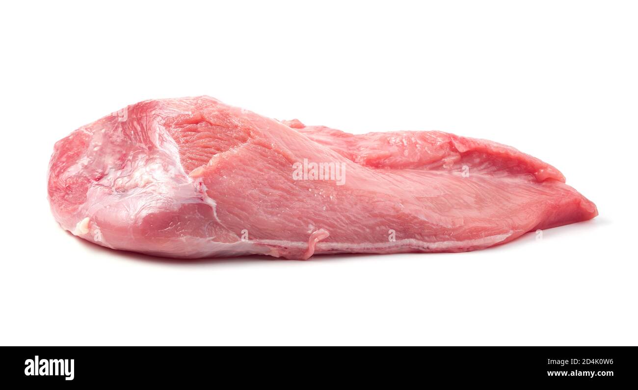 Frisches Fleisch auf einem weißen Hintergrund Seitenansicht. Stockfoto