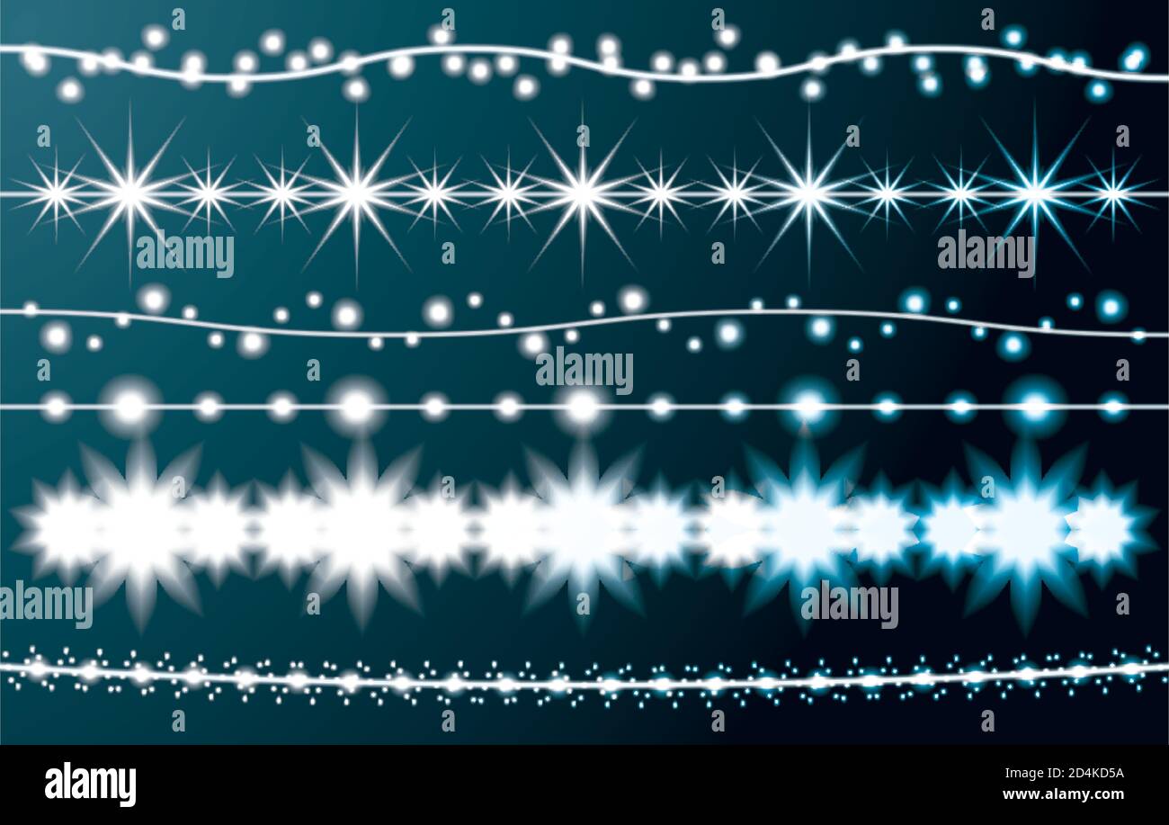 Weihnachts-Fadenleuchten-Set. Vektorgrafik. Neujahr Neon Garland. Festliche Weihnachtsdekoration. Stock Vektor