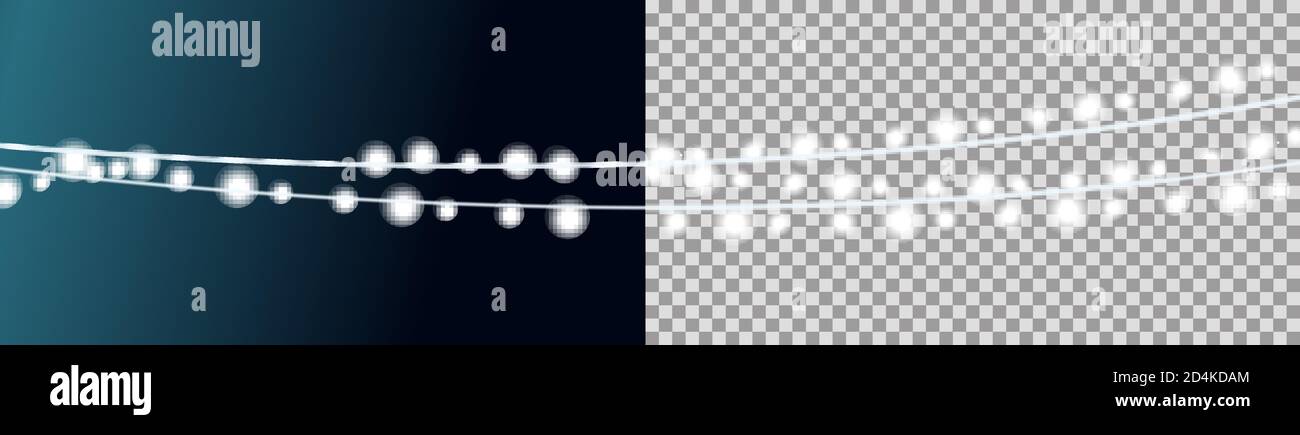 Weihnachts-Fadenleuchten-Set. Vektorgrafik. Neujahr Neon Garland. Festliche Weihnachtsdekoration. Stock Vektor