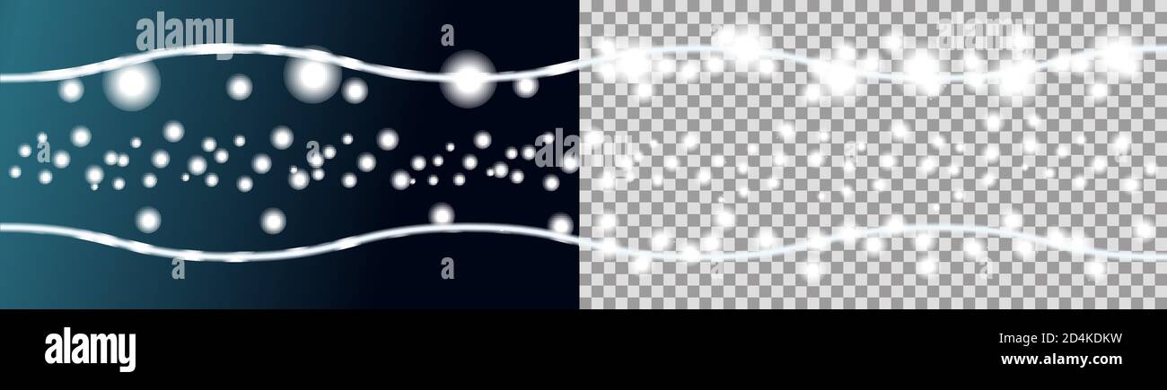 Weihnachts-Fadenleuchten-Set. Vektorgrafik. Neujahr Neon Garland. Festliche Weihnachtsdekoration. Stock Vektor