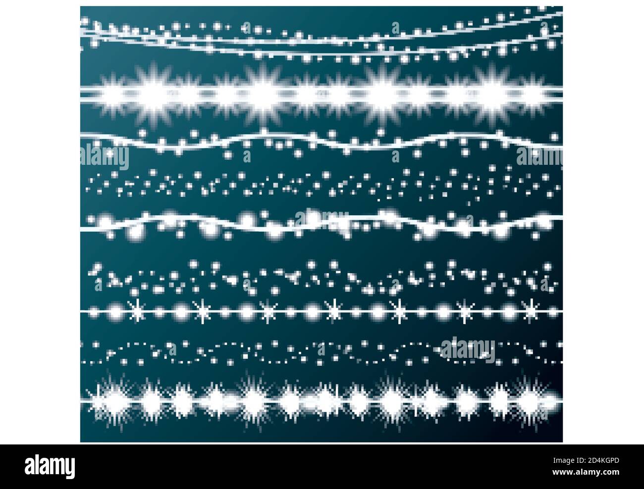 Weihnachts-Fadenleuchten-Set. Vektorgrafik. Neujahr Neon Garland. Festliche Weihnachtsdekoration. Stock Vektor