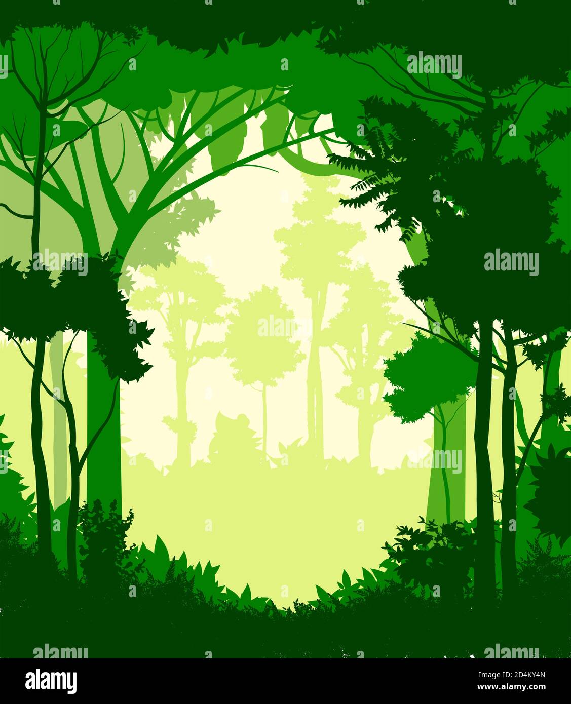 Wald Silhouette Laub. Vektor. Sommerlandschaft. Dschungel. Stockfoto