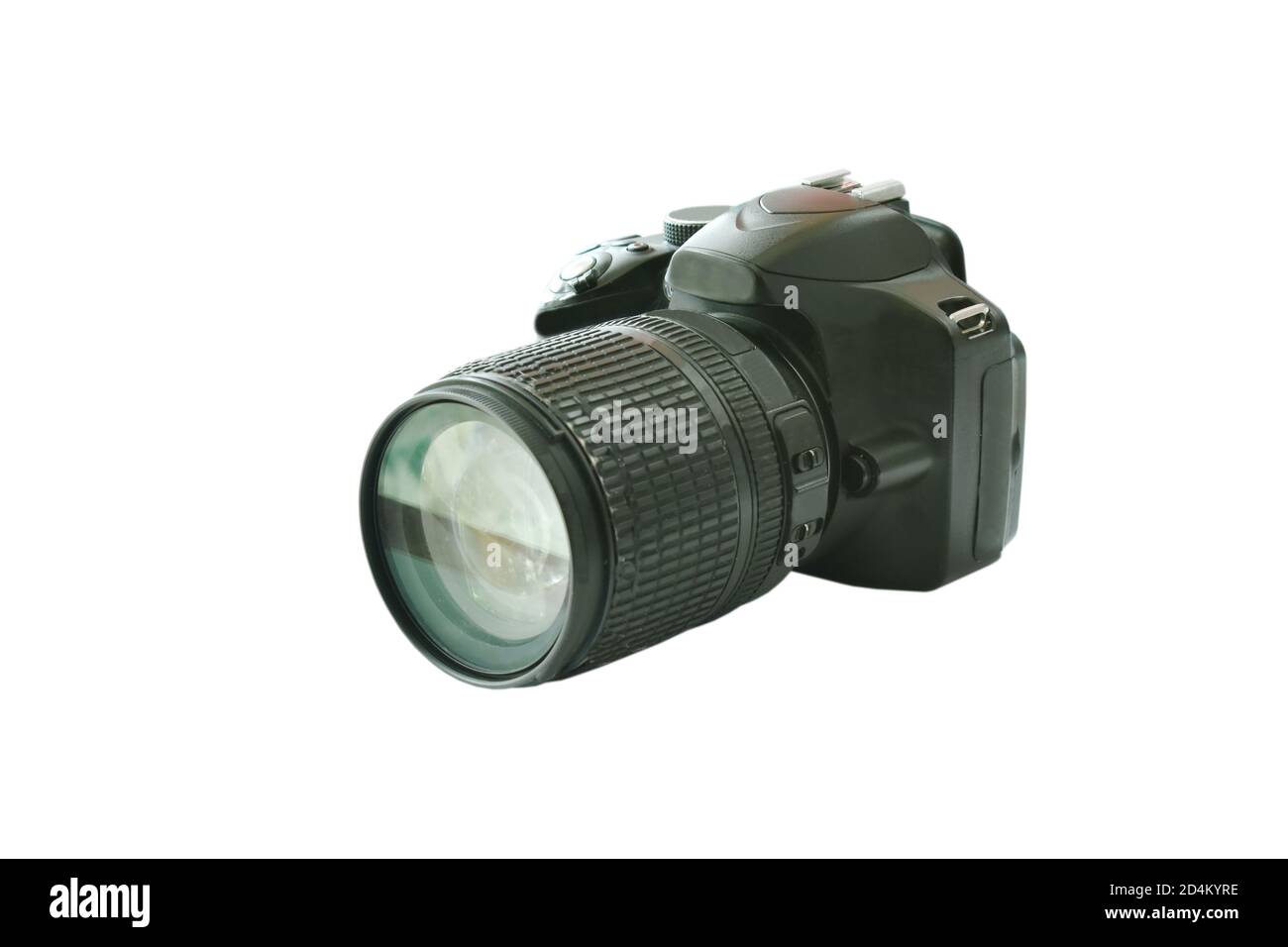 Digitale Einzelobjektiv-Spiegelkamera isoliert auf weißem Hintergrund Stockfoto