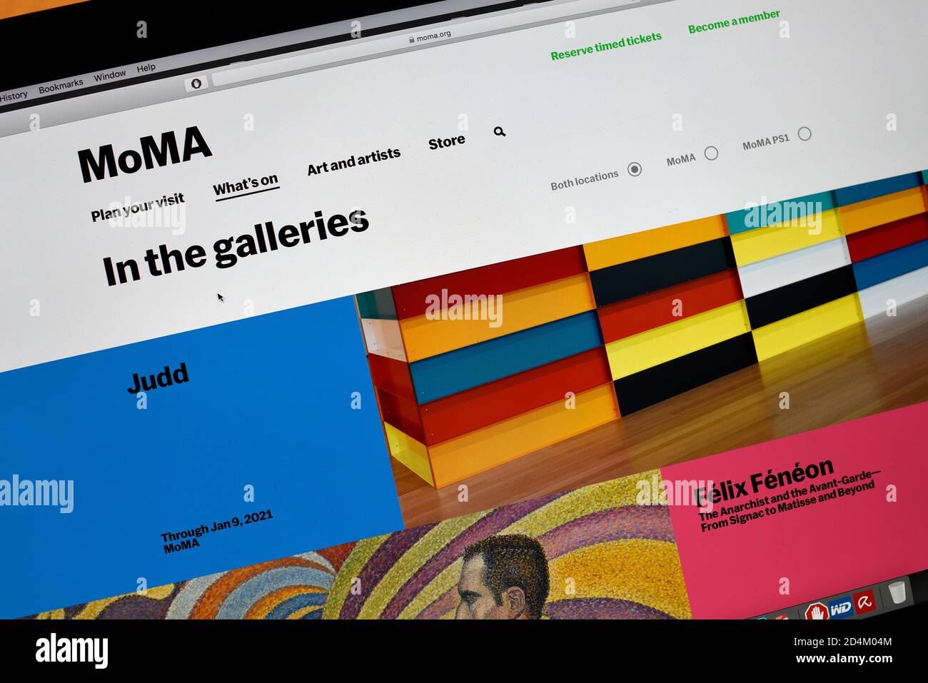 Eine Computerbildaufnahme des Museum of Modern Art in New York City Homepage. Stockfoto