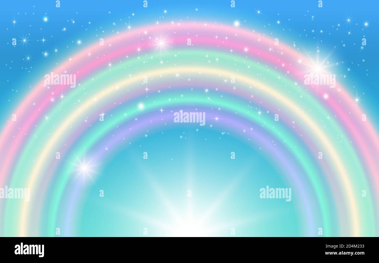 Fantasy Hintergrund von magischen Himmel, Regenbogen und funkelnden Sternen. Vektorgrafik für Kinder. Stock Vektor